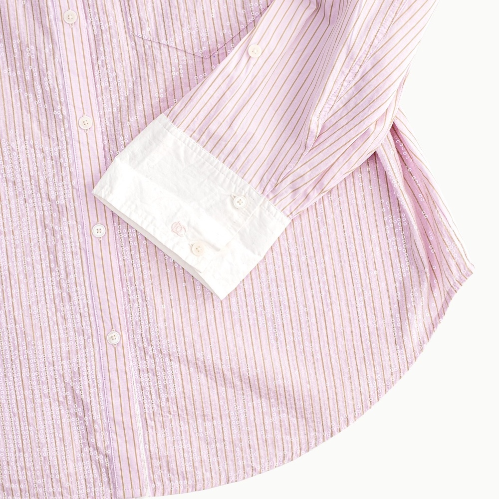 NWT Derek Lam 10 Crosby Wesley Sequined Striped Cotton Shirt Pink $395 - Size M - Picture 10 of 12